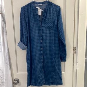 J. Jill XS blue check long sleeve sheath dress button down adjustable sleeves